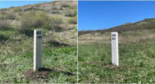 Azerbaycan-Ermenistan sınırına ilk sınır taşı