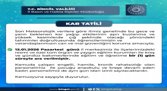 Bingöl'de eğitime 1 gün ara