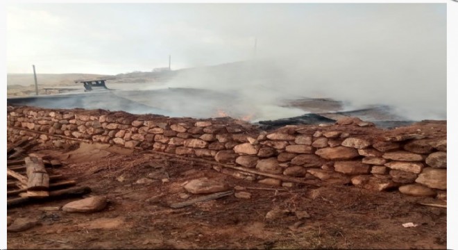 Erzurum'da ahır ve samanlık yandı