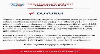 Tunceli’de eğitime 1 gün ara verildi